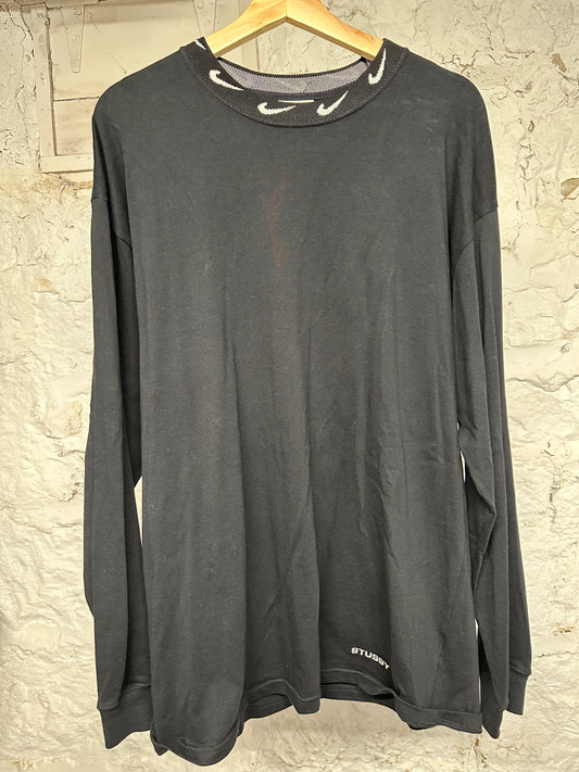 Nike Stussy Neck Swoosh Black L/S T-Shirt Sz M
