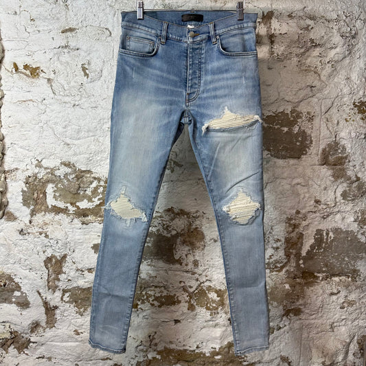 Amiri MX1 Cream Suede Blue Denim Jeans Sz 30