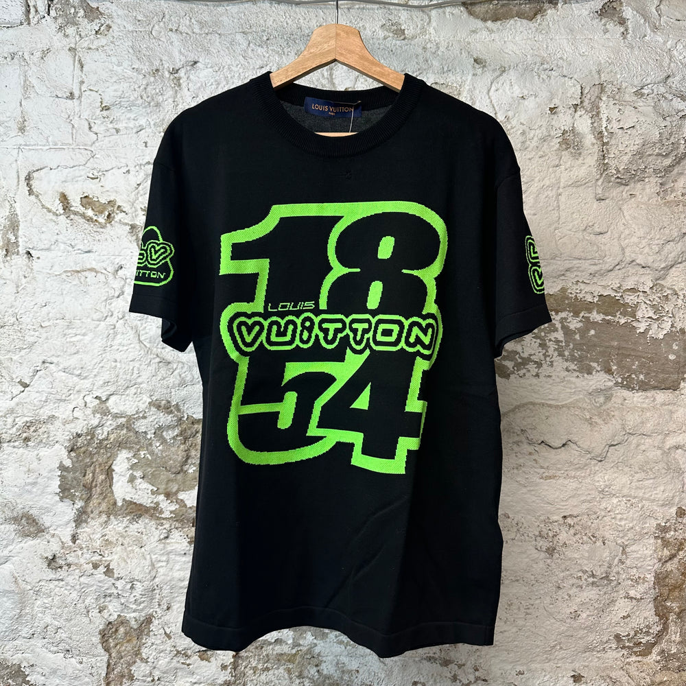 Louis Vuitton 1854 Intarsia Green Logo T-shirt Black Sz S (Hole)