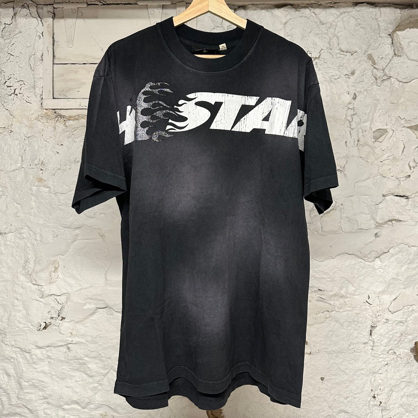Hellstar White Spell Glitter Faded Black T-Shirt Sz L