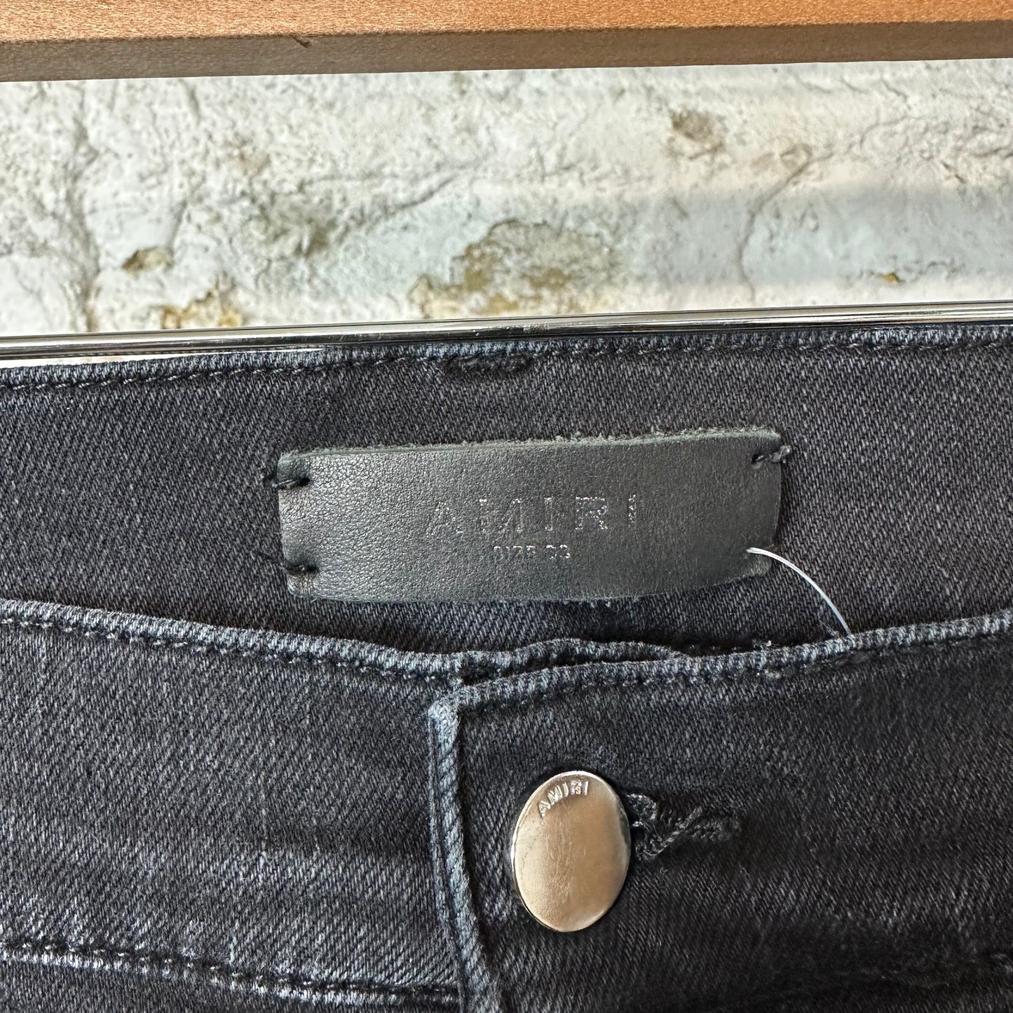 Amiri MX1 Beige Leather Black Denim Jeans Sz 33