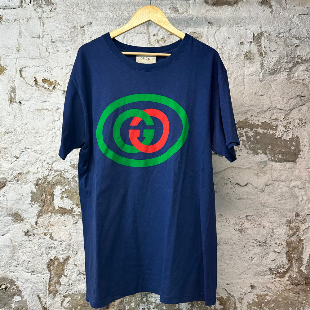 Gucci Green Red Logo T-shirt Blue Sz L