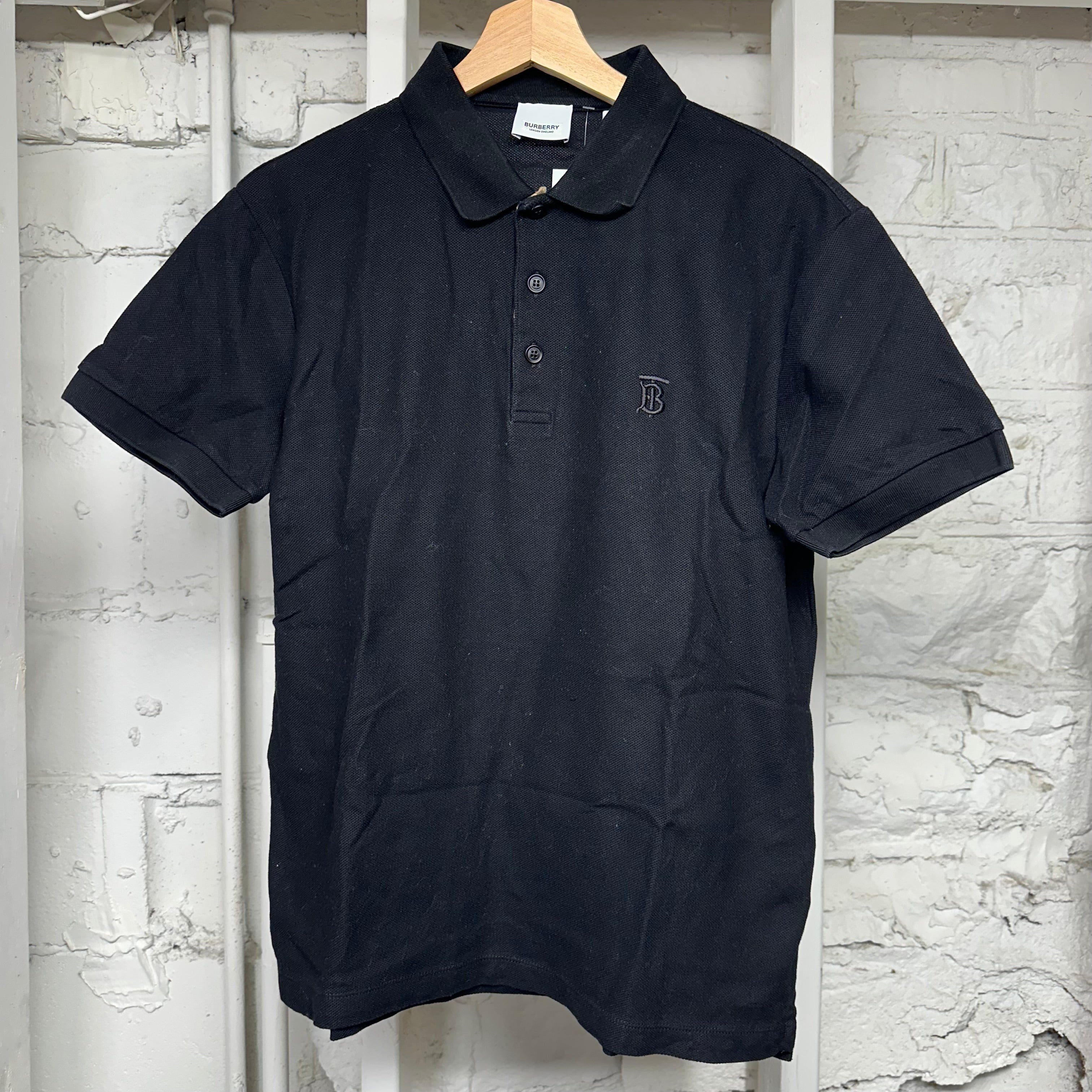 Burberry Eddie Pique Polo T-Shirt Black Sz S