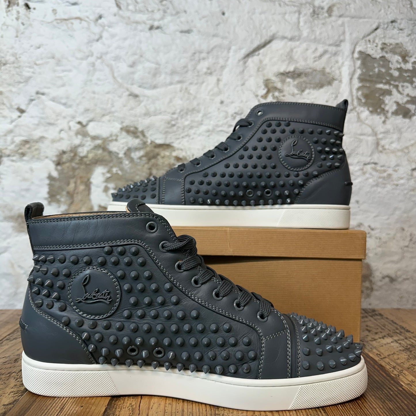 Christian Louboutin High Grey Leather Spike Sneaker Sz 11 (44)