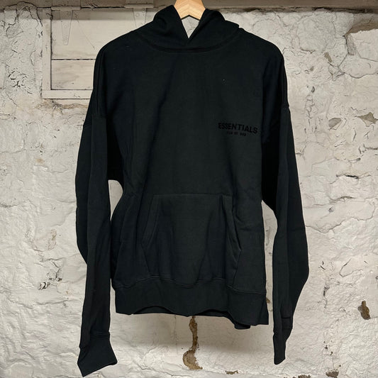 Fear of God Essentials Black Front Back Logo Hoodie Sz S DS