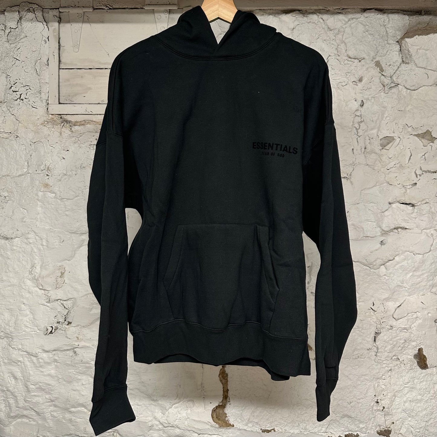 Fear of God Essentials Black Front Back Logo Hoodie Sz S DS