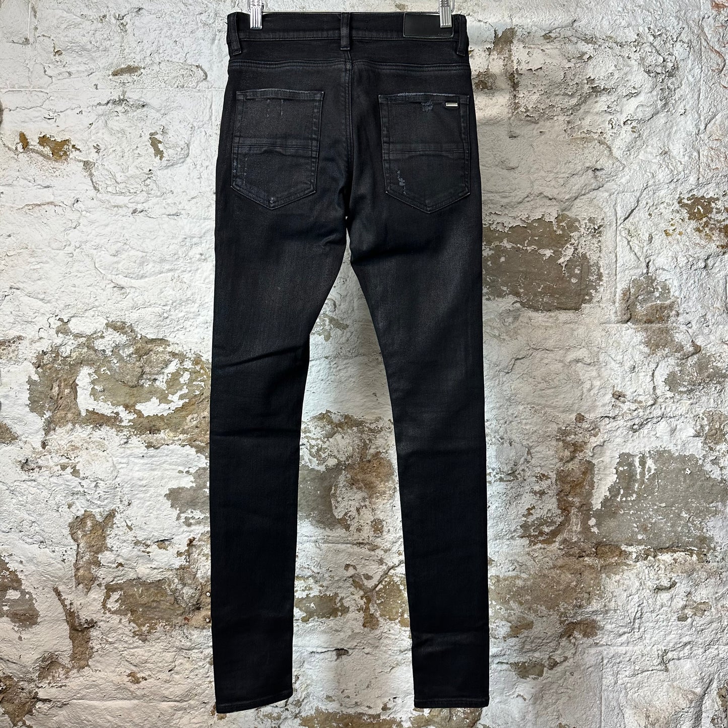 Amiri MX1 Black Leather Black Waxed Denim Jeans Sz 29
