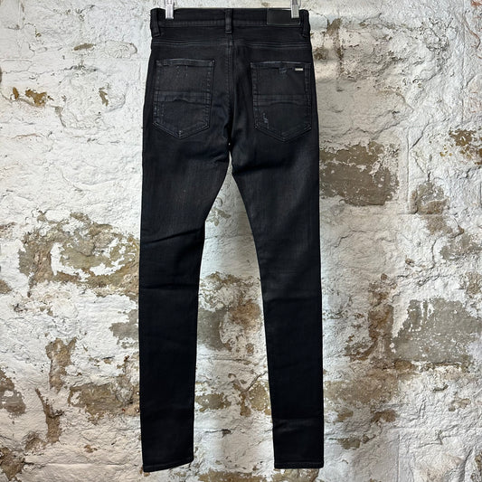 Amiri MX1 Black Leather Black Waxed Denim Jeans Sz 29