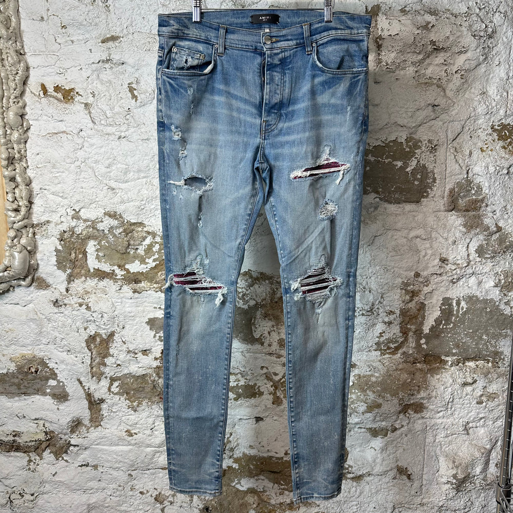 Amiri MX1 Cracked Pink Blue Denim Jeans Sz 36