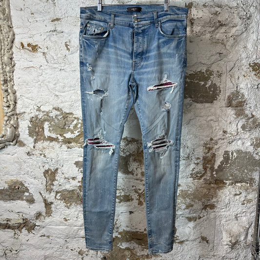 Amiri MX1 Cracked Pink Blue Denim Jeans Sz 36