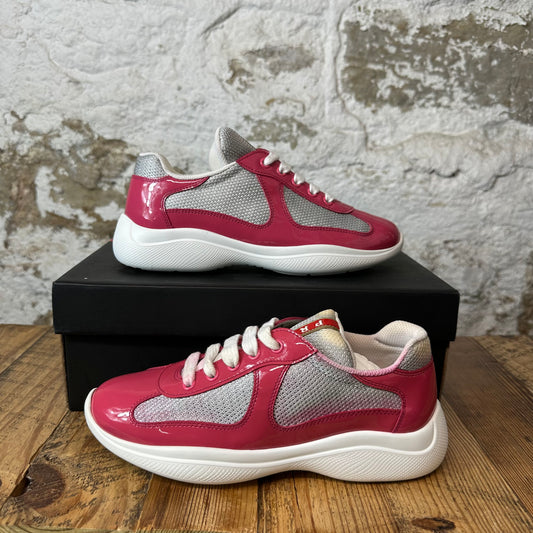 Prada Americas Cup Pink Patent Grey White Sneaker Sz 5 (37)