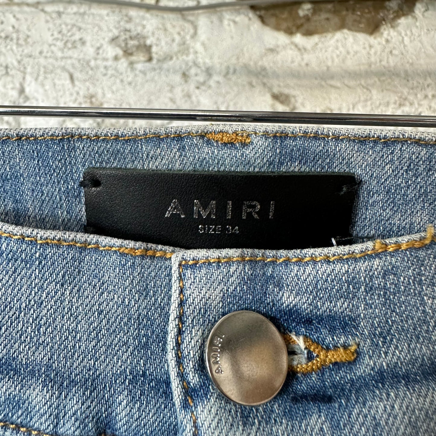 Amiri MX1 Cream Suede Blue Denim Jeans Sz 34