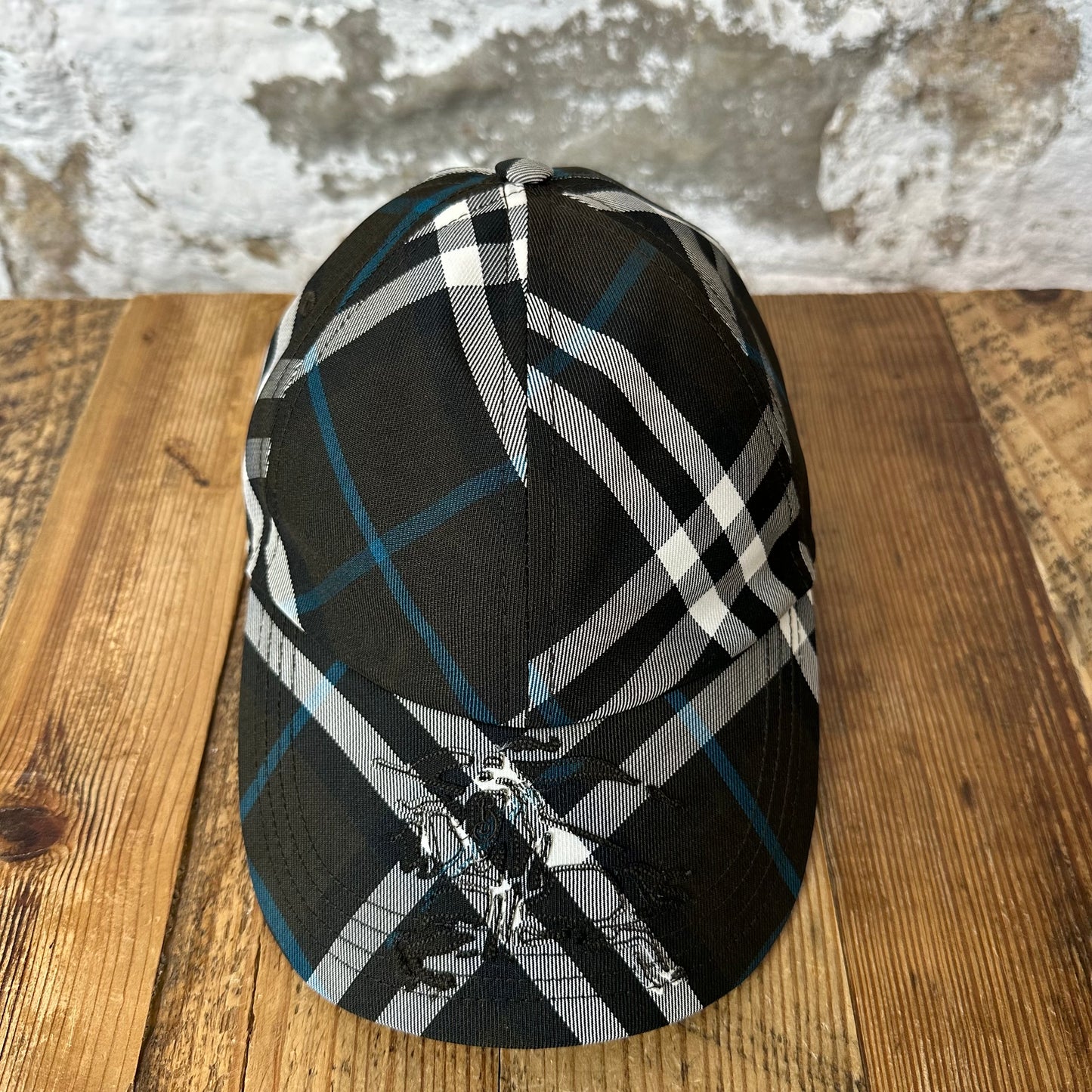 Burberry Check Teal Black Plaid Hat Sz XS DS