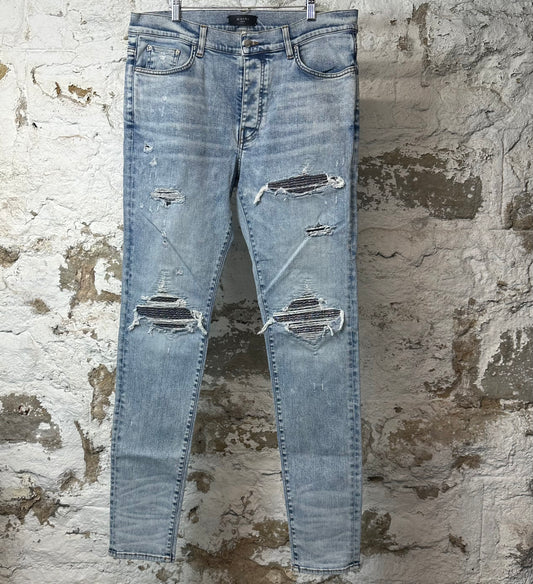 Amiri MX1 Crystal Patch Blue Denim Jeans Sz 36