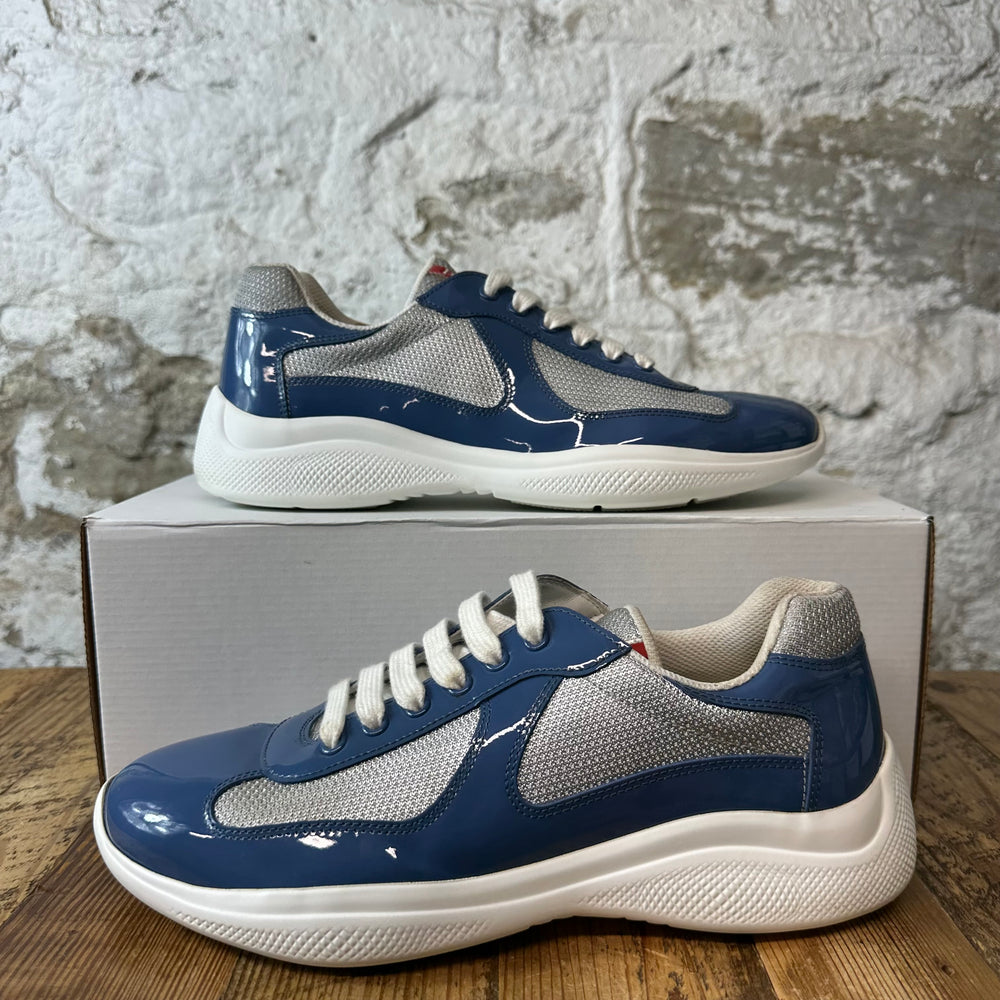 Prada Americas Cup Aviation Blue Patent Grey White Sneaker Sz 7