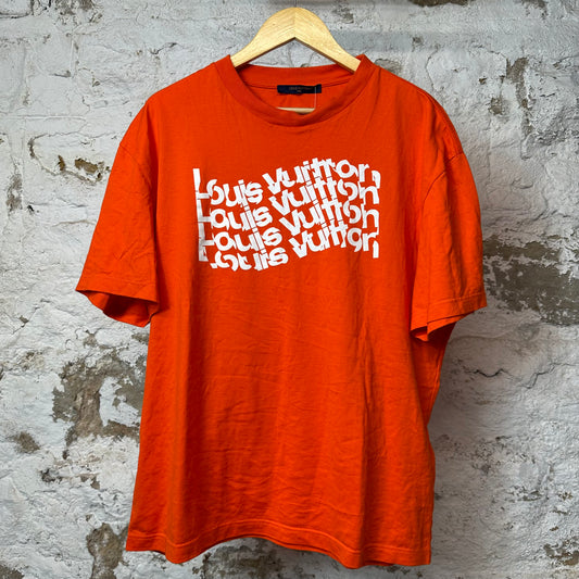 Louis Vuitton White Spell Logo T-shirt Orange Sz XL