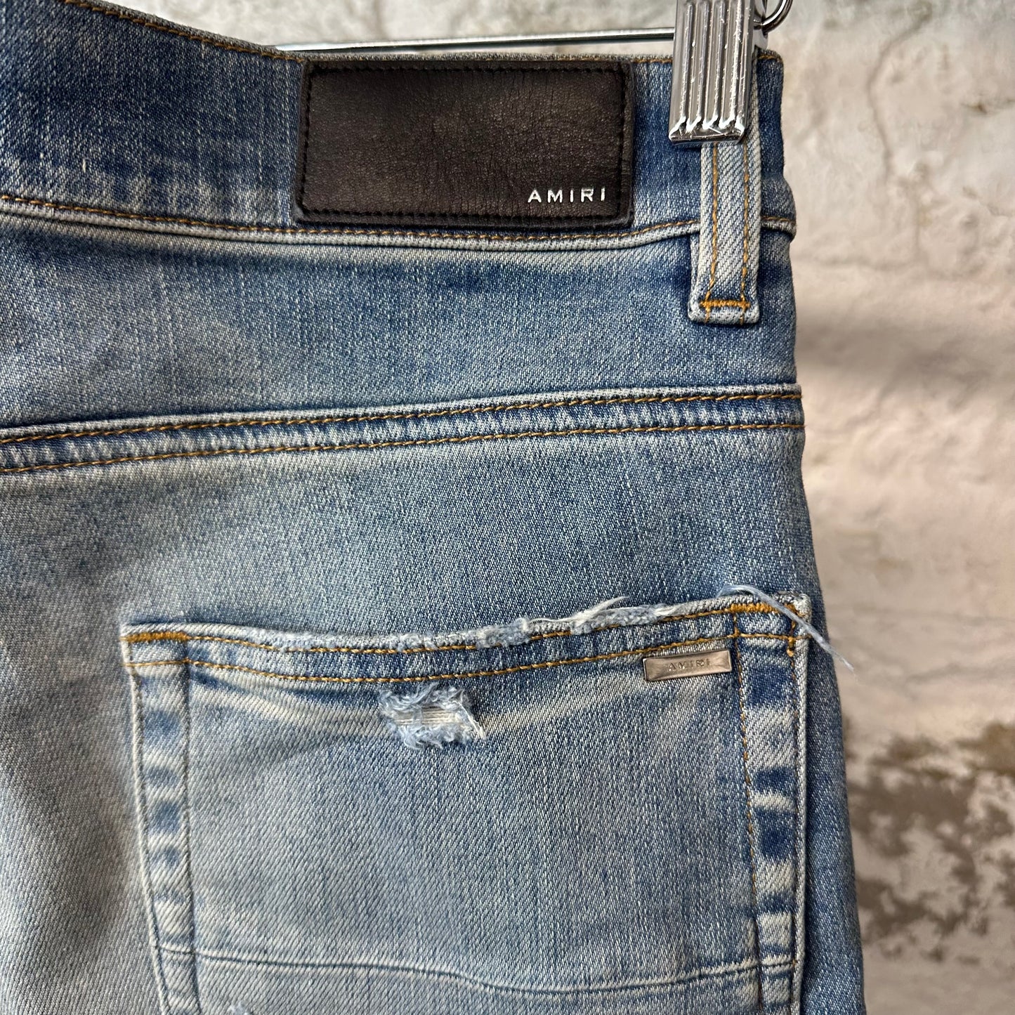 Amiri MX1 Cream Suede Blue Denim Jeans Sz 32