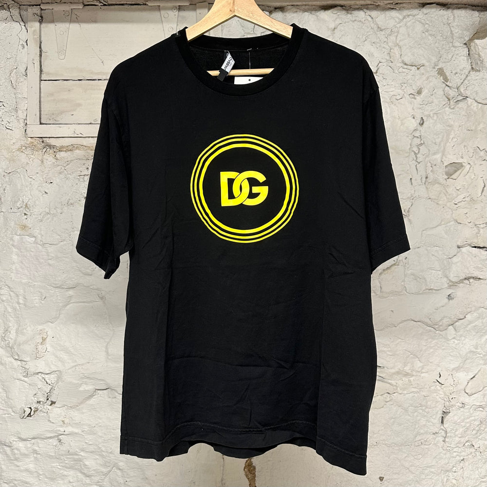 Dolce Gabbana Yellow Logo Black T-shirt Sz L