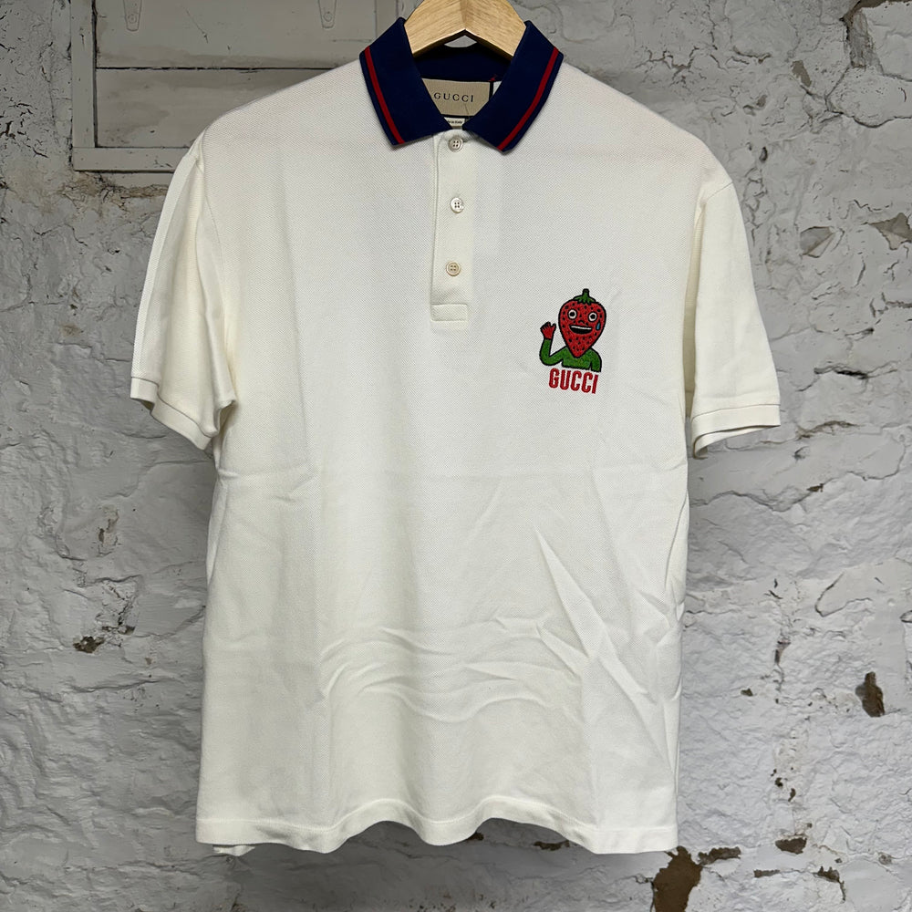 Gucci Strawberry White Polo Shirt Sz M