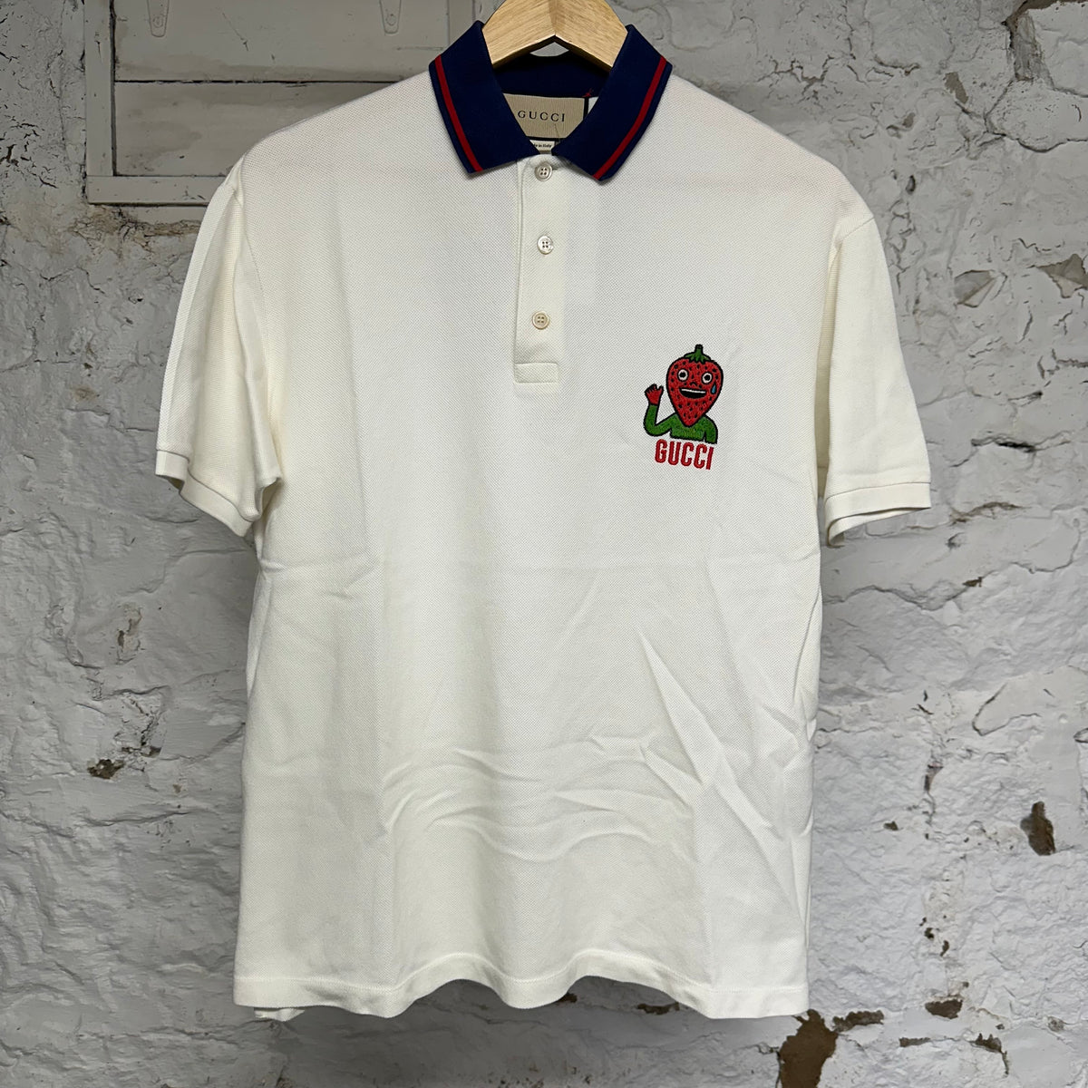 Gucci Strawberry White Polo Shirt Sz M