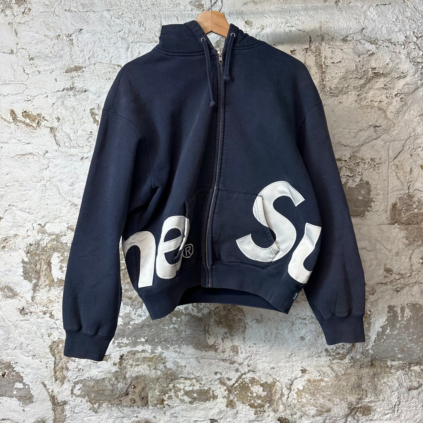 Supreme Satin Spell Zip Up Hoodie Navy Sz S
