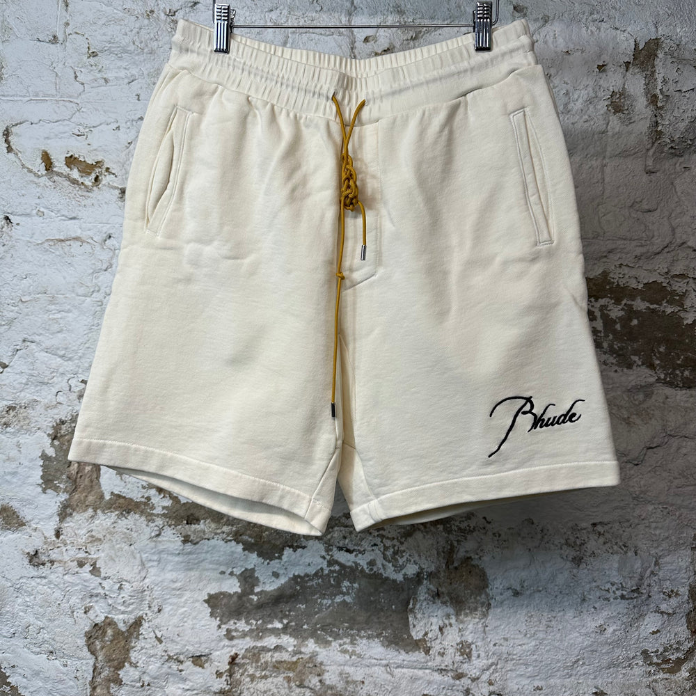 Rhude Black Script Shorts Cream Sz L