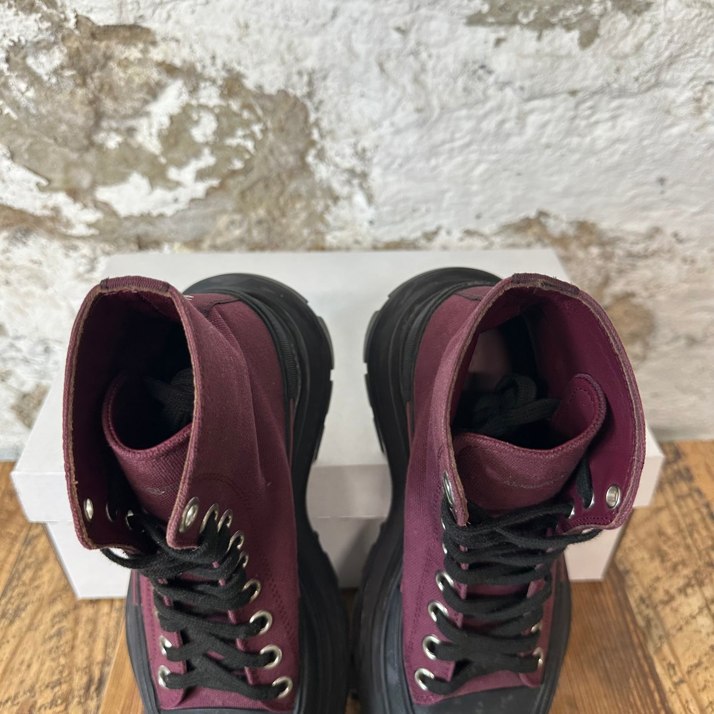 Alexander Mcqueen Maroon Black Tread Boot Sneaker Sz 4.5 (36.5)