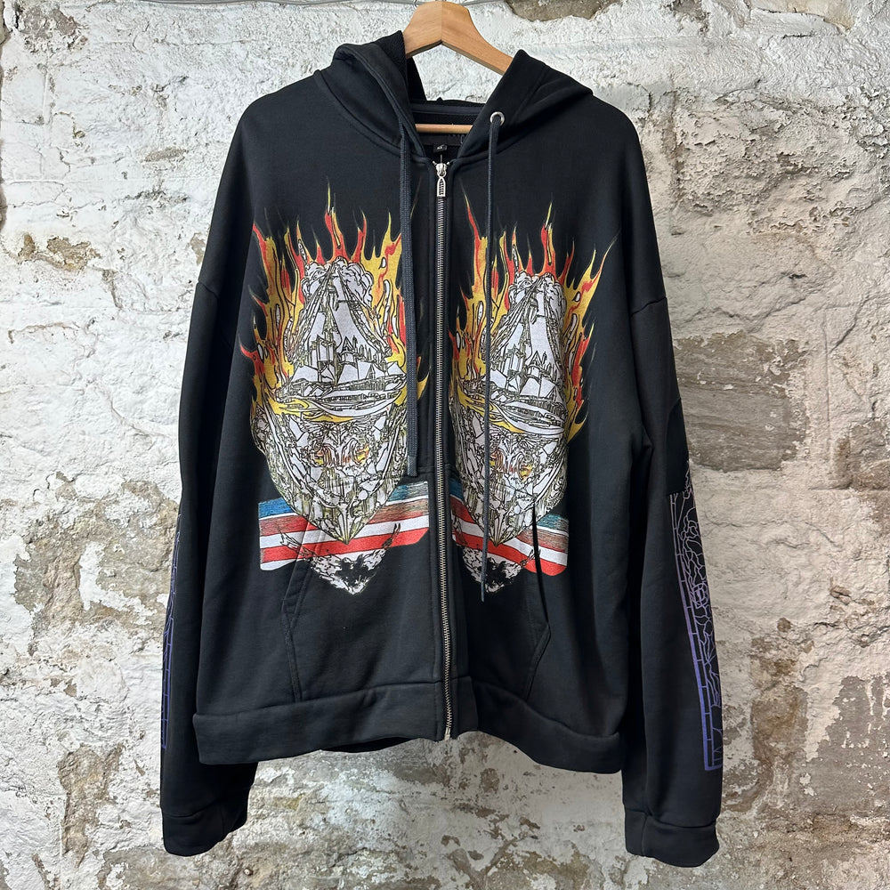 Who Decides War Flame Black Zip Up Hoodie Sz M