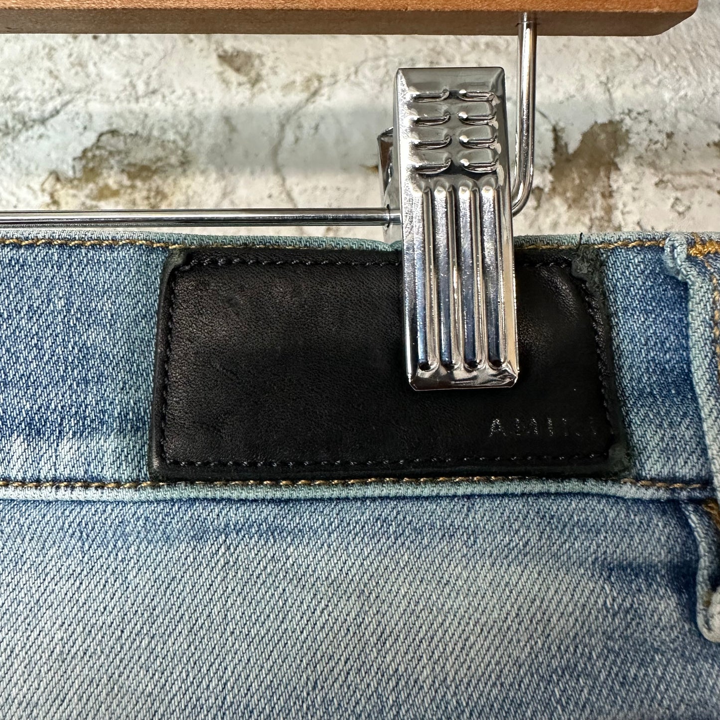 Amiri MX1 Cream Suede Blue Denim Jeans Sz 30
