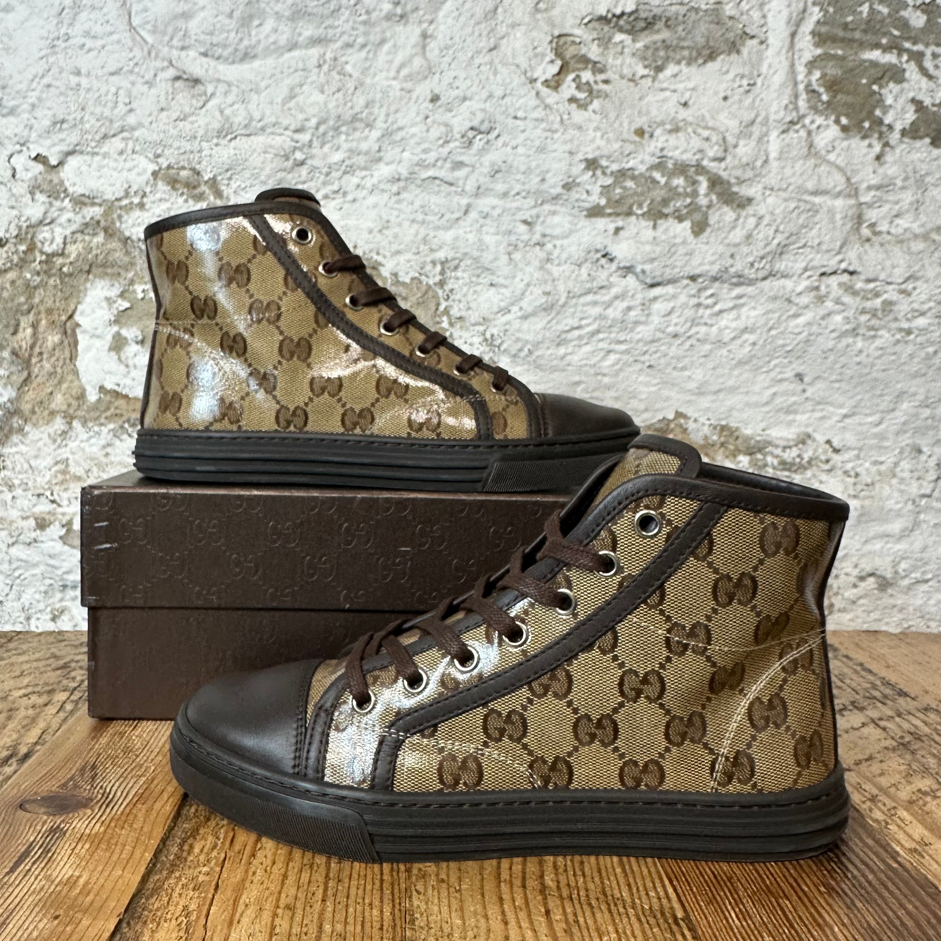 Gucci High Waxed GG Monogram Brown Sneaker Sz 4.5 (36)