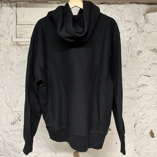Supreme Chest Spellout Black Hoodie Sz M