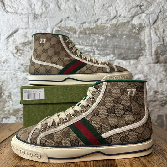 Gucci High Tennis 1977 Beige GG Monogram Sneaker Sz 6.5