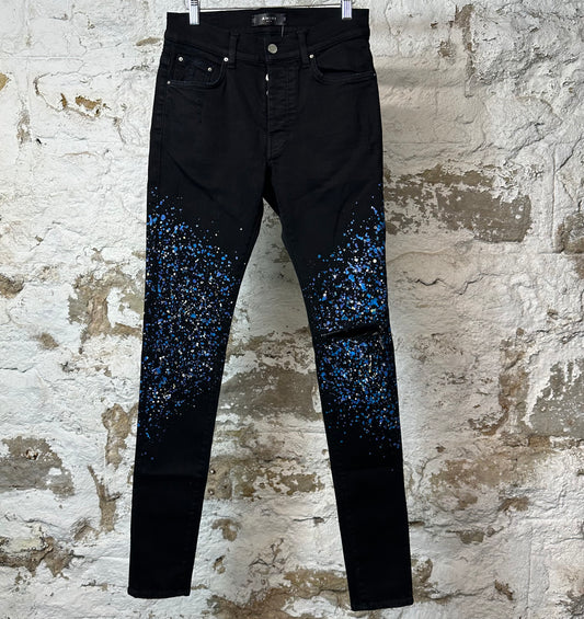 Amiri Knee Rip Paint Splatter Black Denim Jeans Sz 29