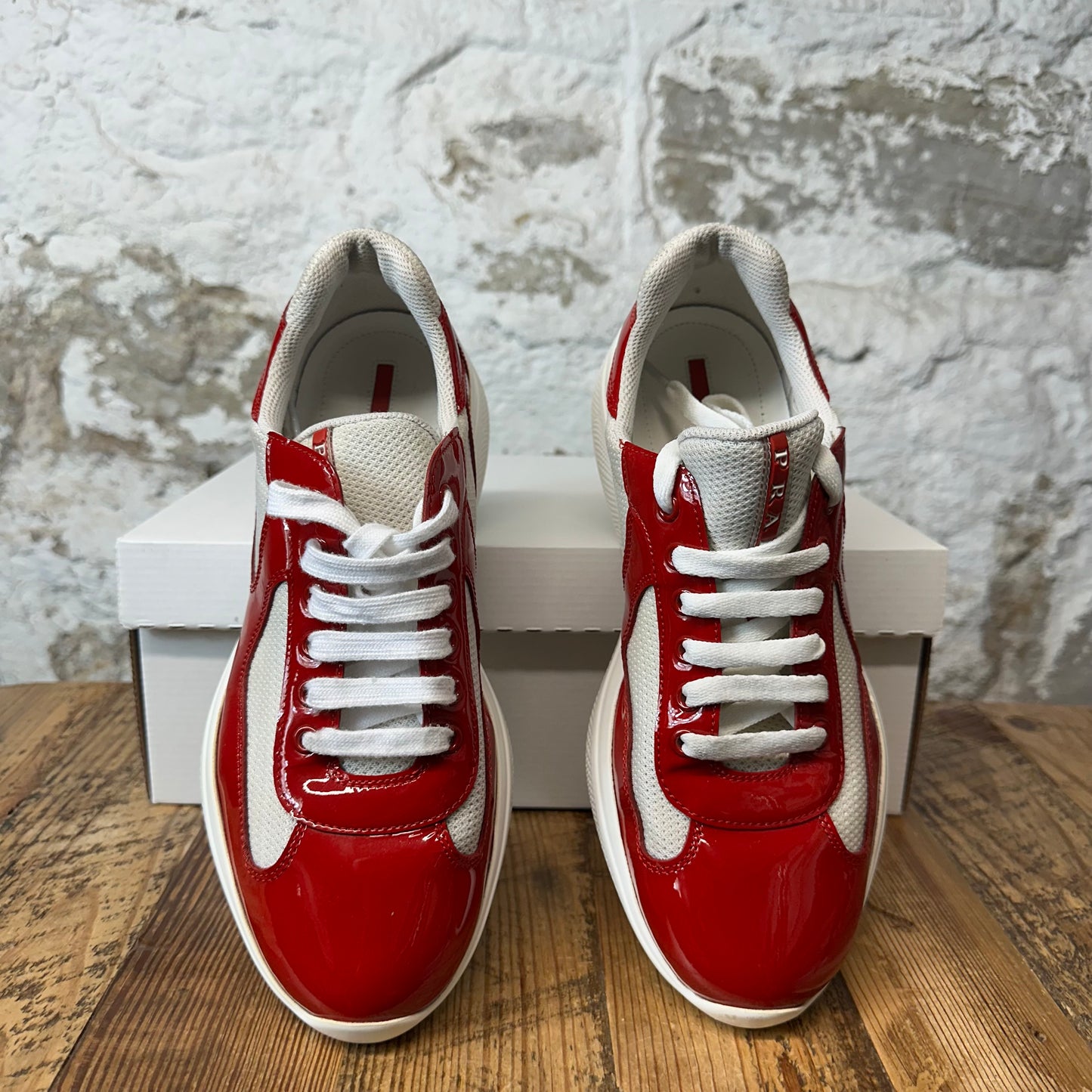 Prada Americas Cup Red Patent Grey White Sneaker Sz 7