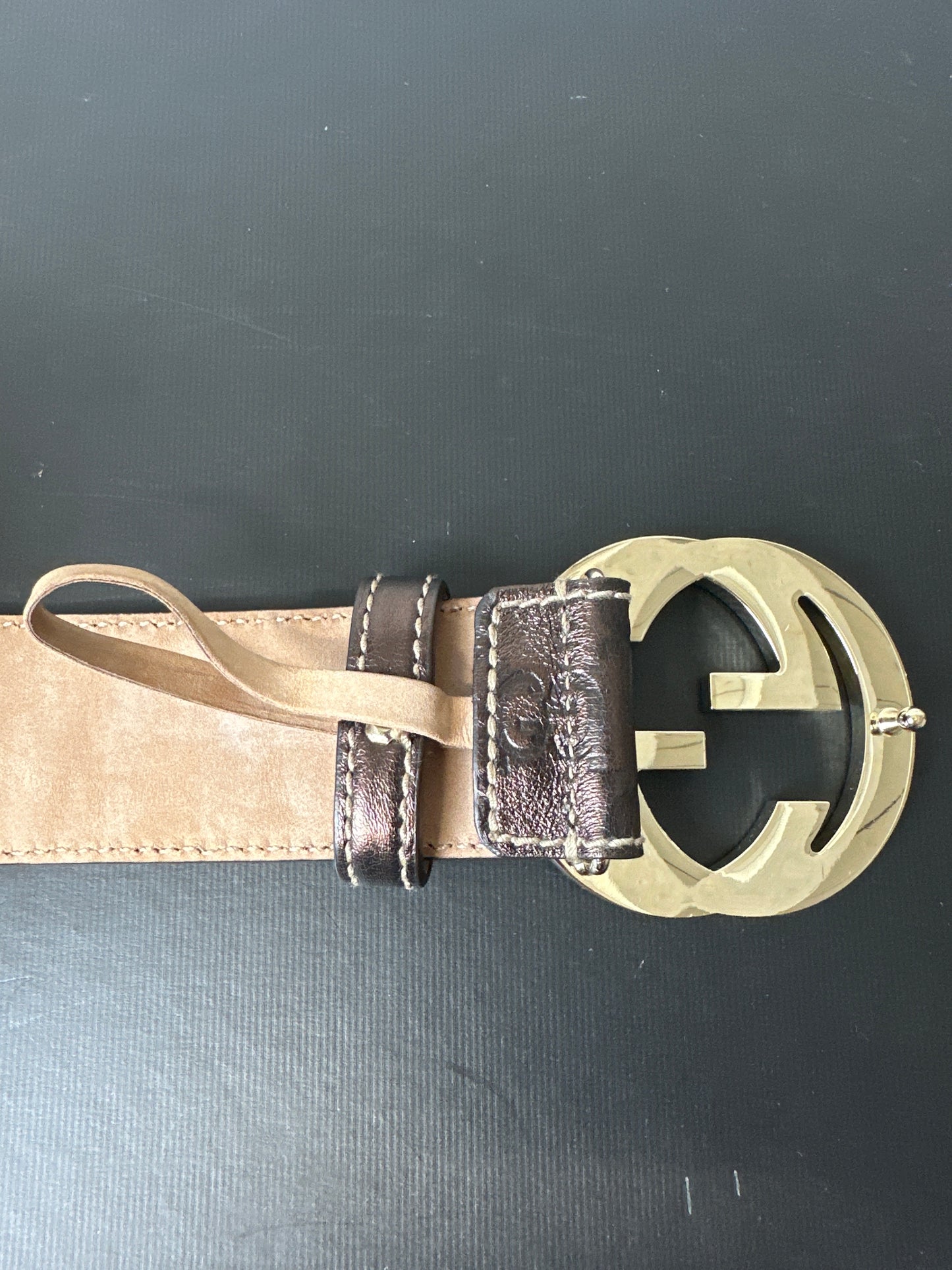 Gucci Brown Gloss Monogram Belt Sz (85/34)