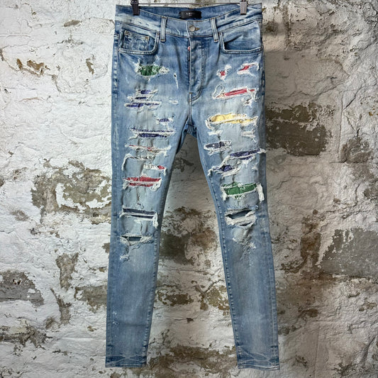 Amiri Multicolor Paisley Blue Denim Jeans Sz 32
