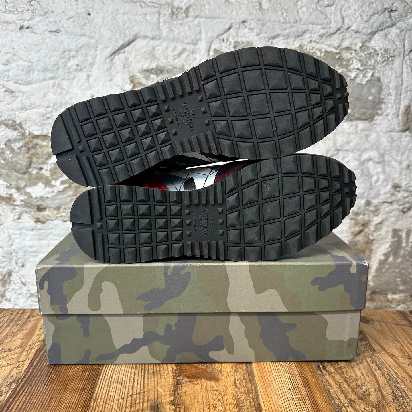 Valentino Red Maroon Suede Grey Camo Runner Sneaker Sz 12 (45)