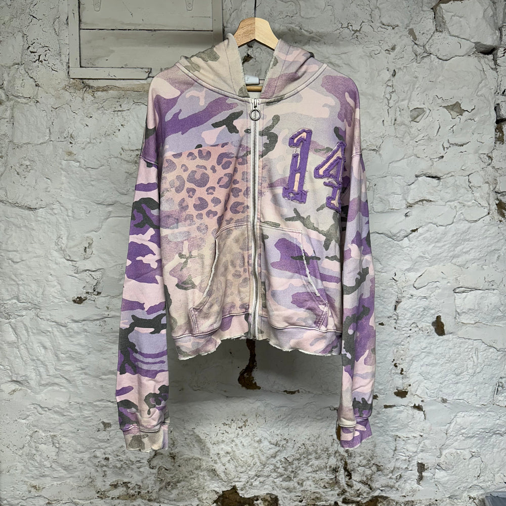 Vale Cheetah Camo Purple Zip Up Hoodie Sz M
