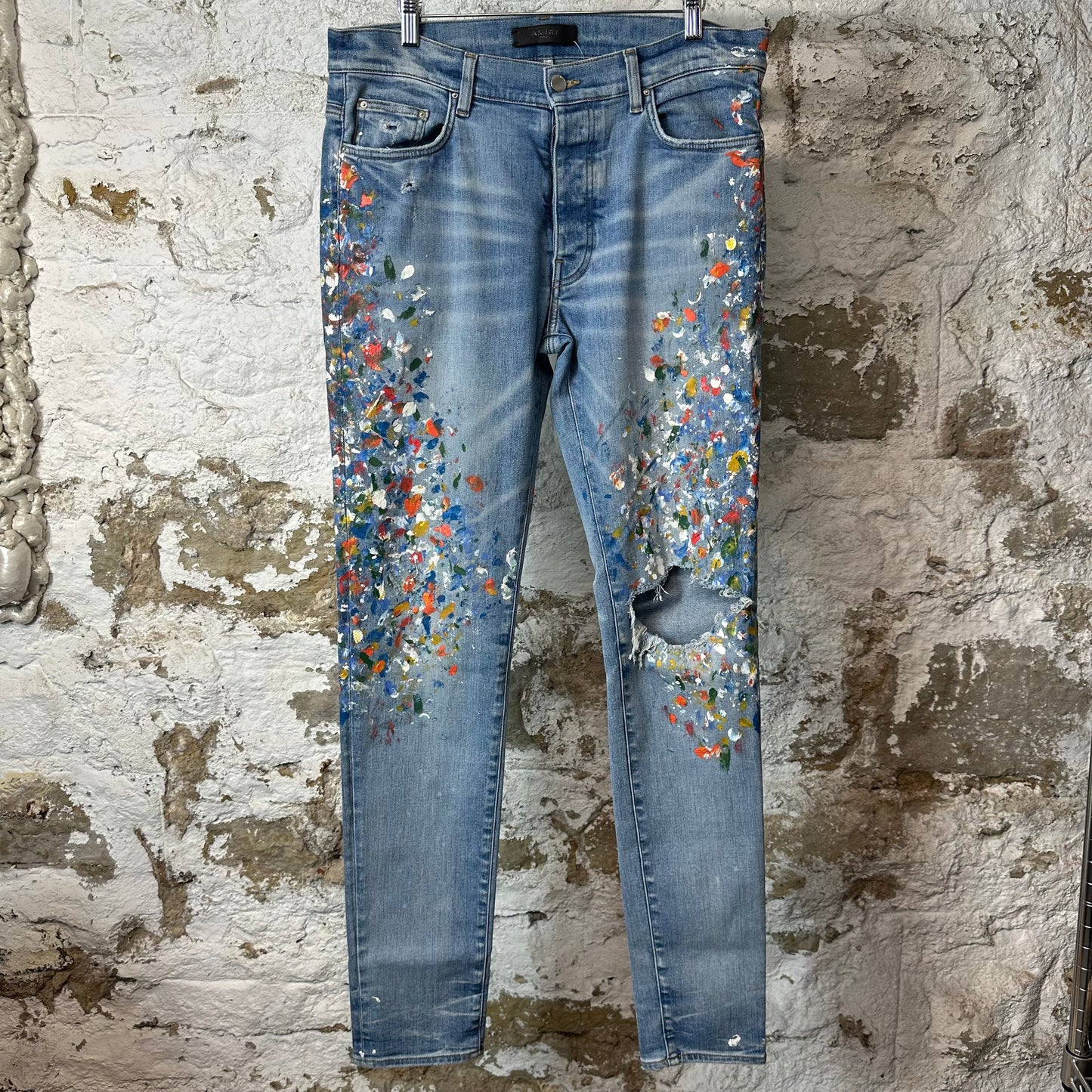 Amiri Multicolor Paint Splatter Blue Denim Jeans Sz 34