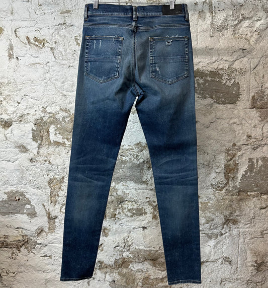 Amiri MX1 Black Suede Dark Blue Denim Jeans Sz 32