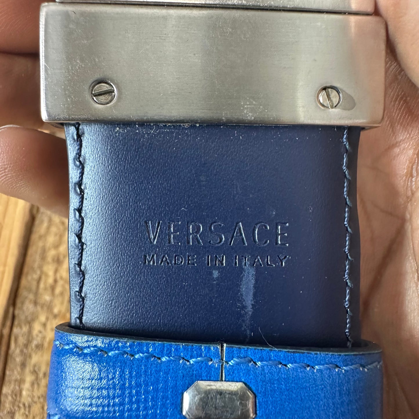 Versace Silver Medusa Blue Black Belt Sz (100/40)