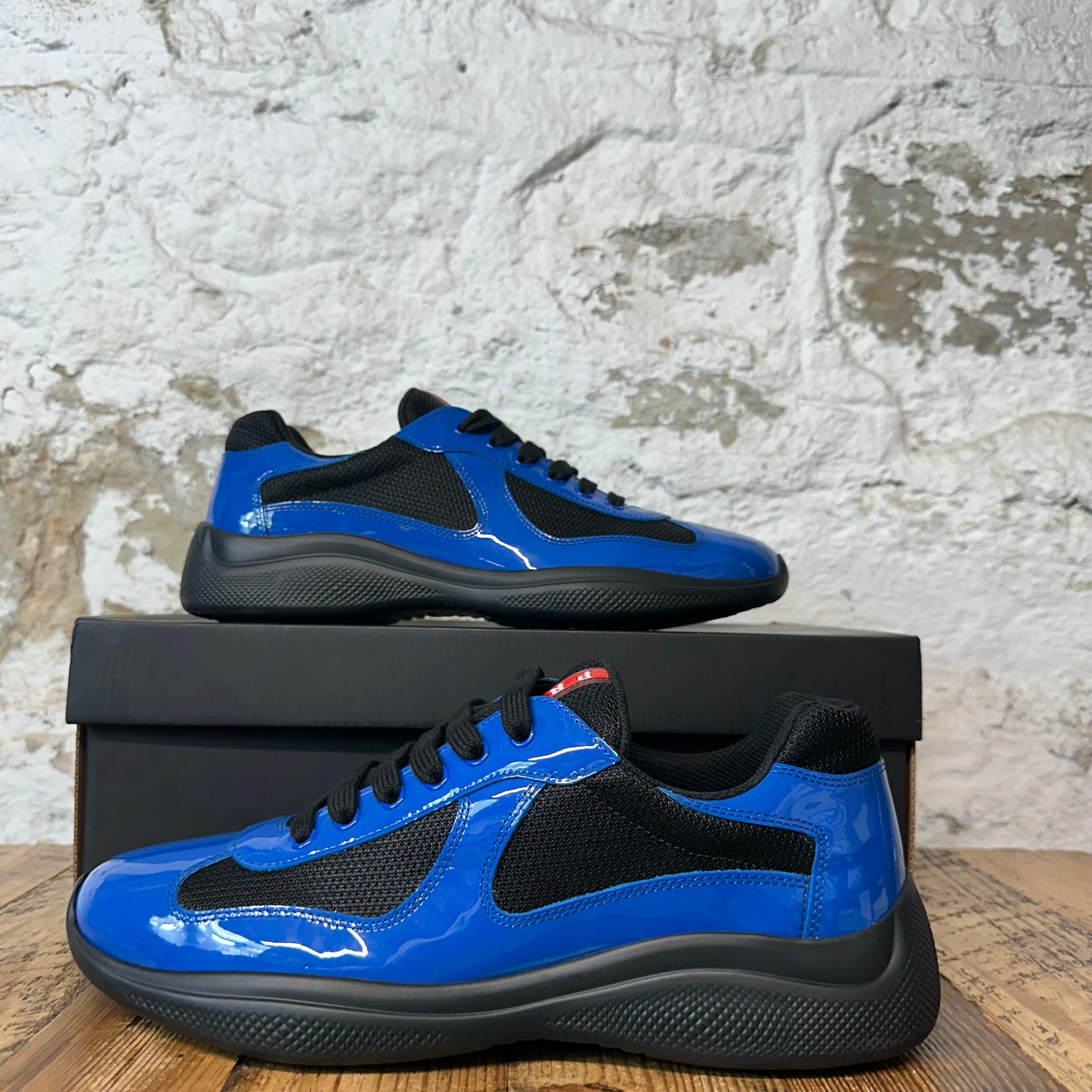 Prada Americas Cup Dark Blue Patent Black Sneaker Sz 9