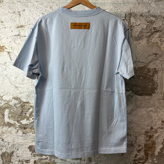 Louis Vuitton Embossed Logo Light Blue T-Shirt Sz S