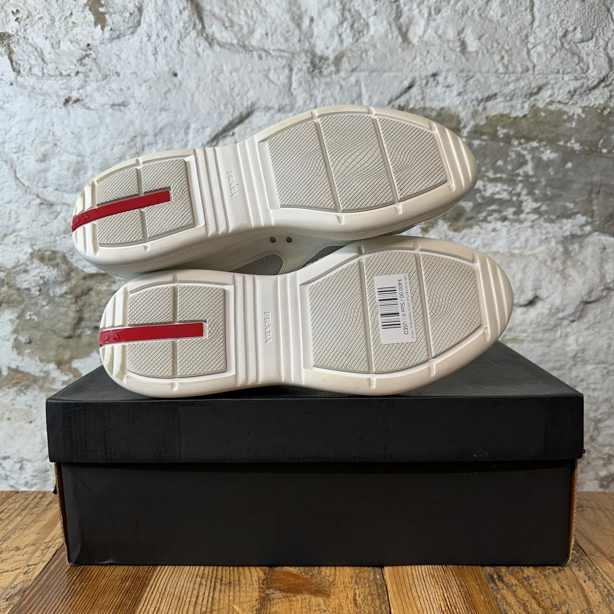 Prada Americas Cup White Patent Grey White Sneaker Sz 9