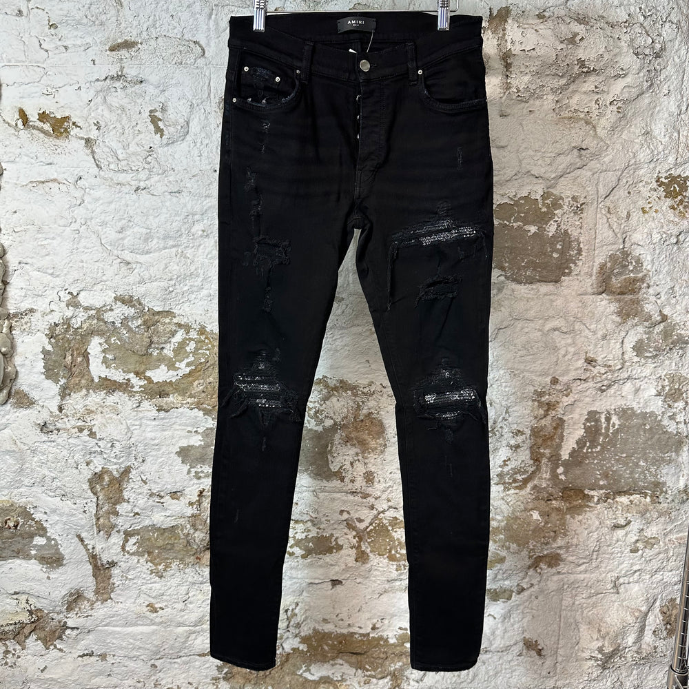 Amiri MX1 Black Paisley Black Denim Jeans Sz 31