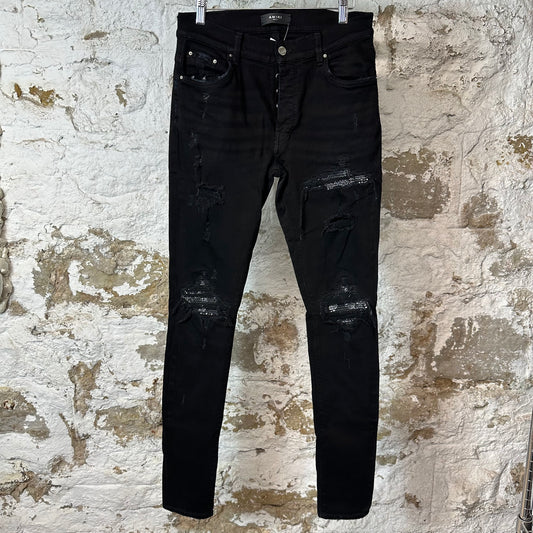 Amiri MX1 Black Paisley Black Denim Jeans Sz 31