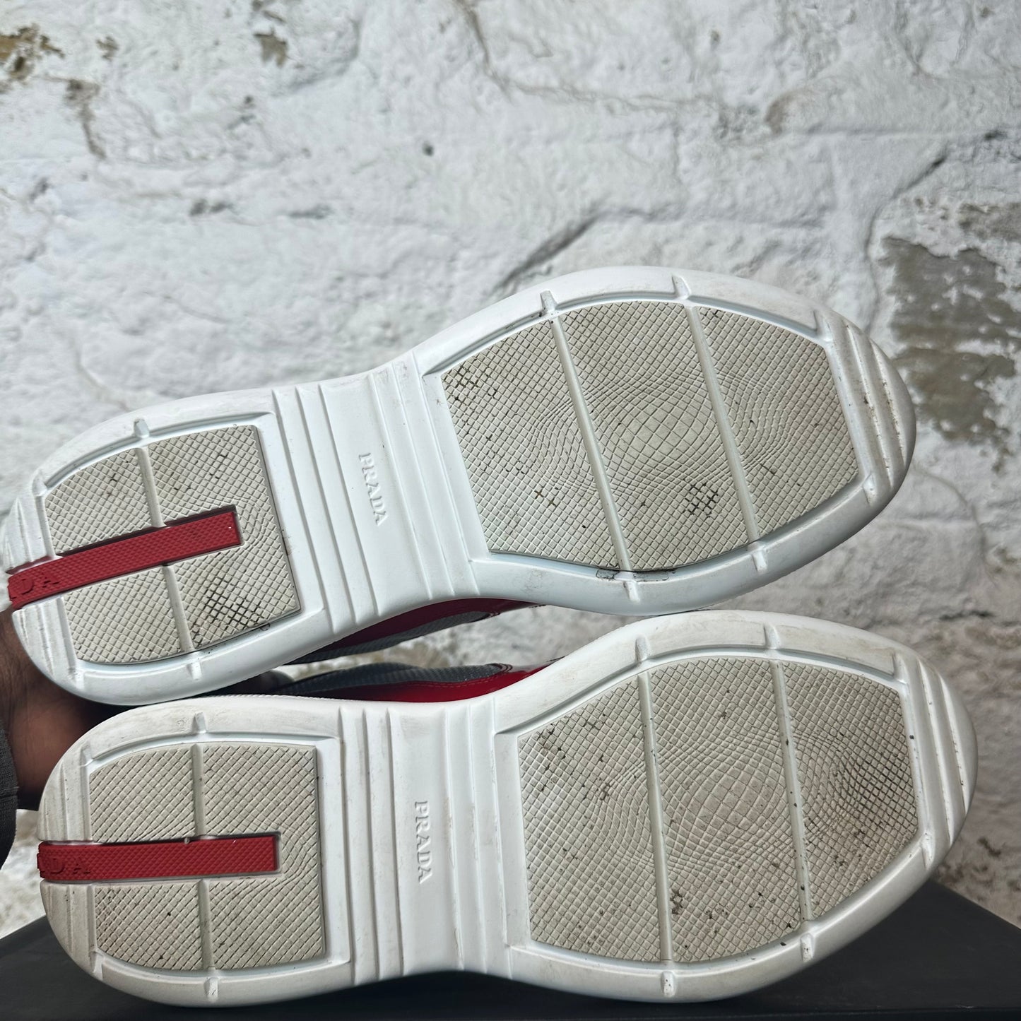 Prada Americas Cup Red Patent Grey White Sneaker Sz 8