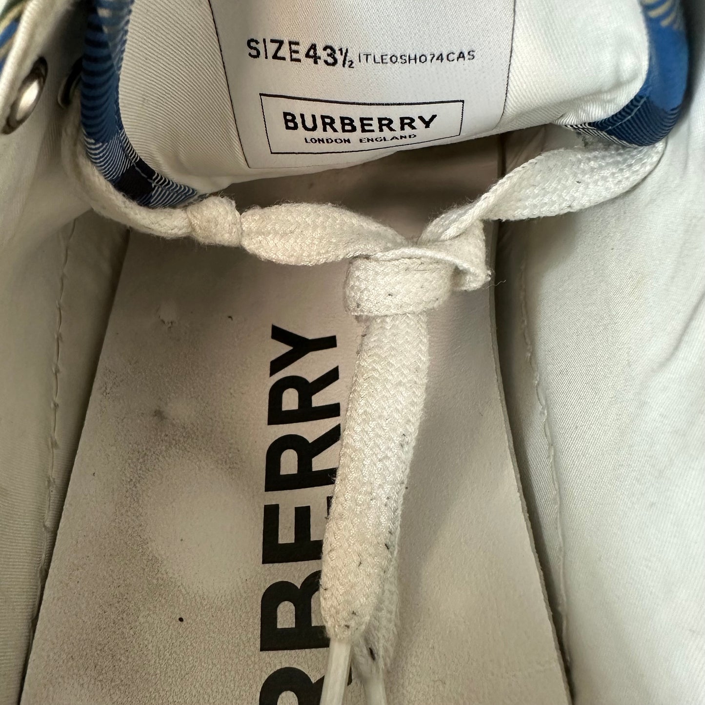 Burberry Jack Blue Plaid White Sneaker Sz 10.5 (43.5)