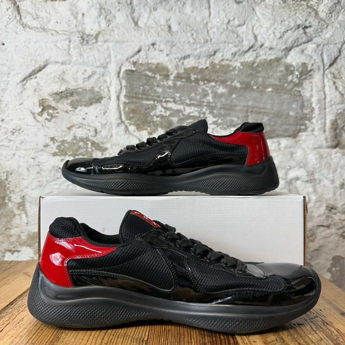 Prada Americas Cup Black Red Patent Sneaker Sz 10