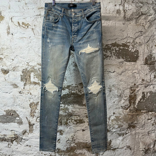 Amiri MX1 Cream Suede Blue Denim Jeans Sz 30